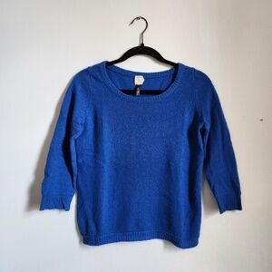 Qi Cashmere Sweater 3/4 Sleeve Blue Size Small